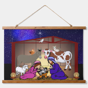 Kerststal Hangend Wandkleed