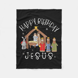 Kerststal Happy Birthday Jezus Kerstmis Kerststal Fleece Deken