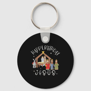 Kerststal Happy Birthday Jezus Kerstmis Kerststal Sleutelhanger