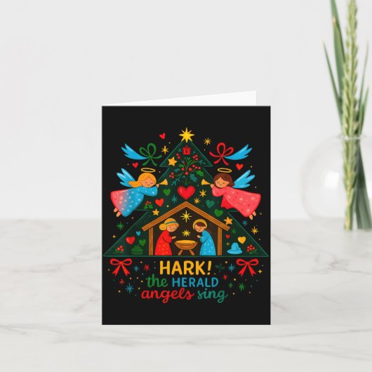 Kerststal Hark The Herald Angels Sing Schattig Ker Kaart (Voorkant)
