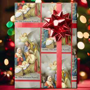 Kerststal Heilige Familie Voeg Uw Tekst Toe Kerstc Cadeaupapier