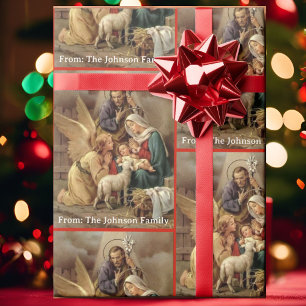 Kerststal Heilige Familie Voeg Uw Tekst Toe Kerstc Cadeaupapier