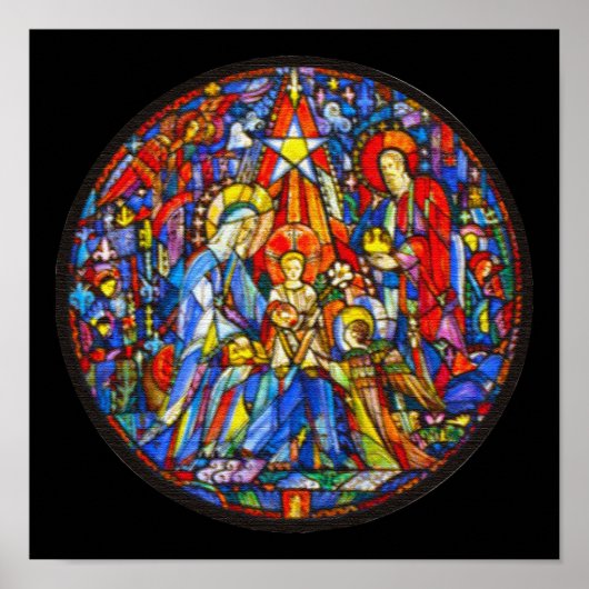 Kerststal in de stijl van gebrandschilderd glas poster (Voorkant)