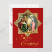 Kerststal in een gouden, geprägde ster feestdagenkaart (Voorkant / Achterkant)