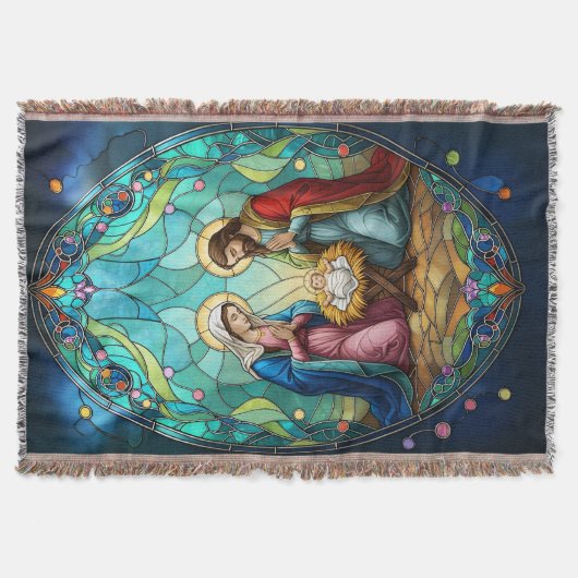 Kerststal in Glas in Lood Deken (Voorkant)