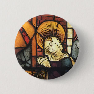 Kerststal in glas-in-lood uit het verleden ronde button 5,7 cm
