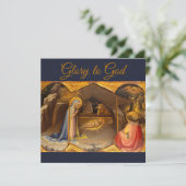 Kerststal in Goud Eer aan God Kaart (Staand voorkant)