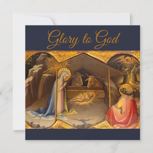 Kerststal in Goud Eer aan God Kaart (Voorkant)