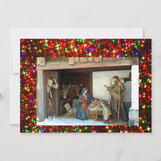 Kerststal in het dorp feestdagenkaart (Voorkant)