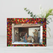 Kerststal in het dorp feestdagenkaart (Staand voorkant)