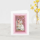  kerststal in roze Kaart (Gele Bloem)