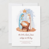 Kerststal in slaap op het hooi Foto Kerstmis Feestdagenkaart (Voorkant)