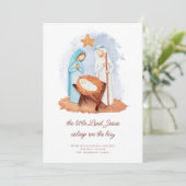 Kerststal in slaap op het hooi Kerstmis Feestdagenkaart (Staand voorkant)