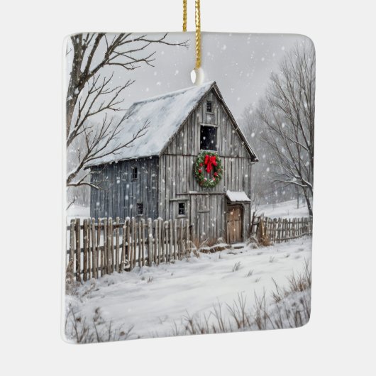 Kerststal in sneeuwvlokken keramisch ornament (Rechts)