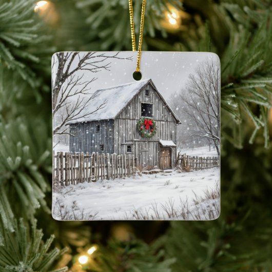 Kerststal in sneeuwvlokken keramisch ornament (Boom)