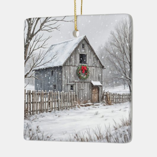 Kerststal in sneeuwvlokken keramisch ornament (Links)