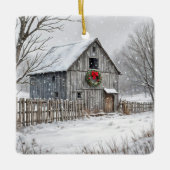 Kerststal in sneeuwvlokken keramisch ornament (Voorkant)