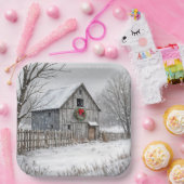 Kerststal in sneeuwvlokken papieren bordje (Feest)