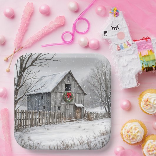 Kerststal in sneeuwvlokken papieren bordje (Feest)