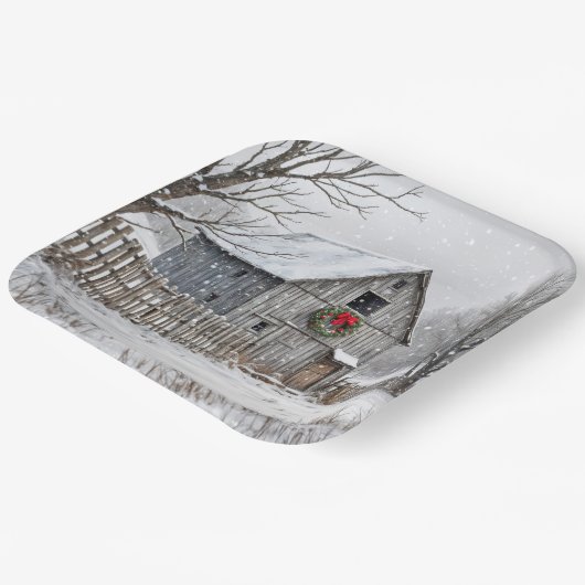 Kerststal in sneeuwvlokken papieren bordje (Gebogen)