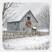Kerststal in sneeuwvlokken vierkante sticker (Voorkant)