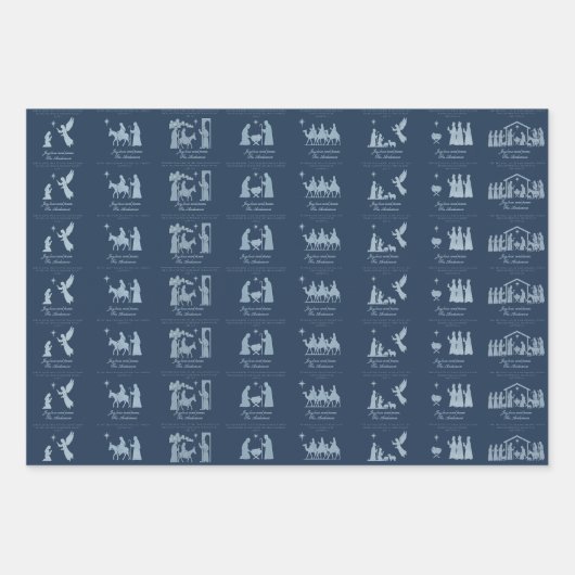 Kerststal Inpakpapier Plat Vel Set van 3 (Voorkant)
