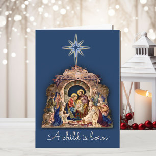 Kerststal Jezus Is Geboren Personaliseer Handteken Kaart