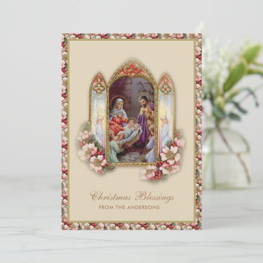 Kerststal Jezus Maria Joseph Bloemen Kaart (Staand voorkant)