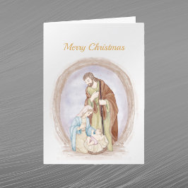 Kerststal Jezus Maria Jozef Aquarel Feestdagen Kaart