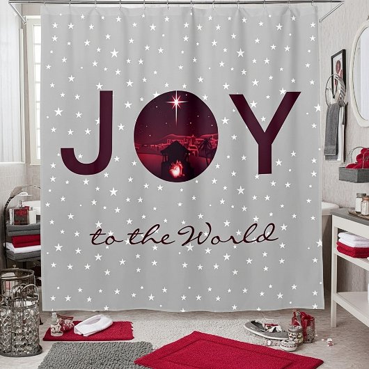 Kerststal Joy to the World Douchegordijn