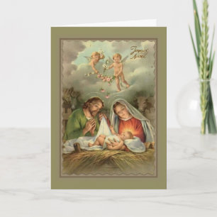 Kerststal Jozef Maagd Maria Baby Jezus Engelen Feestdagen Kaart