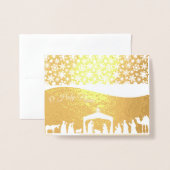 Kerststal kerst custom foto folie kaart (Voorkant met envelop)