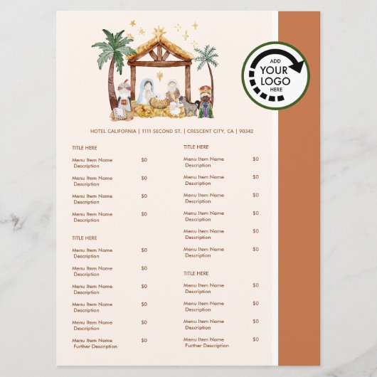 Kerststal Kerst Thema Restaurant Afhaalmenu Menu (Voorkant)