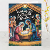 Kerststal kerstgroet kaart (Gele Bloem)