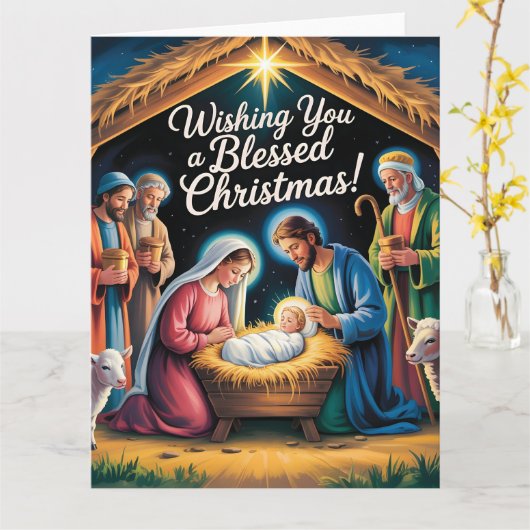 Kerststal Kerstgroet Kaart (Gele Bloem)