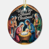 Kerststal kerstgroet keramisch ornament (Links)
