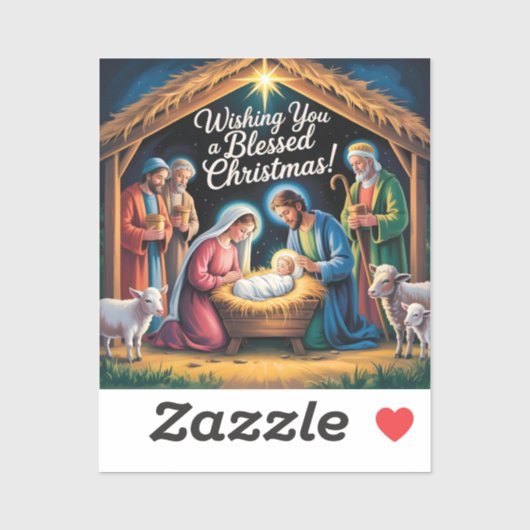 Kerststal kerstgroet sticker (Vel)