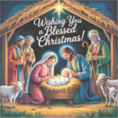 Kerststal kerstgroet sticker (Voorkant)