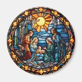 kerststal kerstmagneet Glas in lood stijl Magneet (Voorkant)