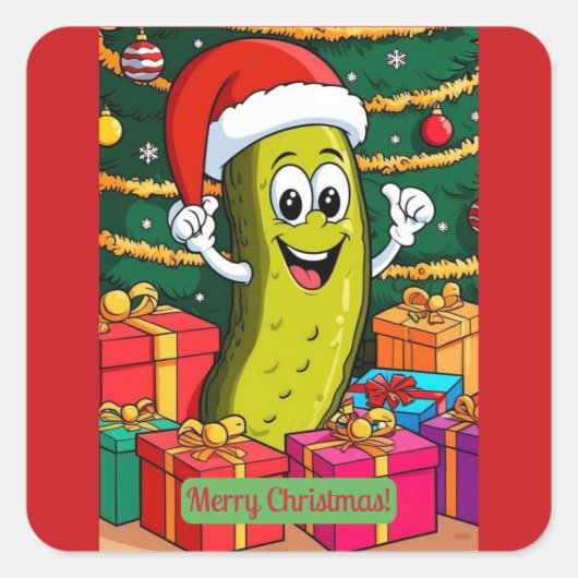 Kerststal Kerstman Kerstfiguur Presenteert Vierkante Sticker (Voorkant)