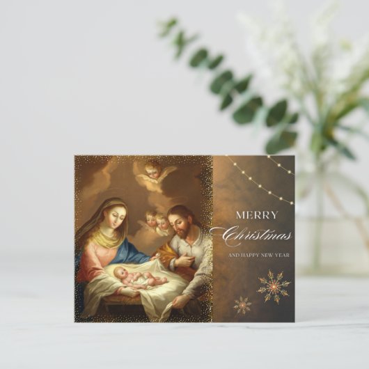 kerststal kerststal groeten feestdagenkaart (Staand voorkant)