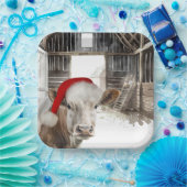 Kerststal Koe met Santa Hat Papieren Bordje (Feest)
