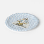 Kerststal, Kribbe Scene, Gingham Blauw Papieren Bordje (Gekanteld)