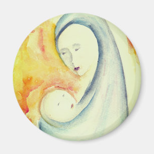 Kerststal Madonna en Kind Waterverf Magneet