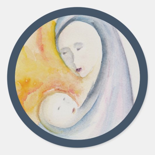 Kerststal Madonna met kind Ronde Sticker (Voorkant)