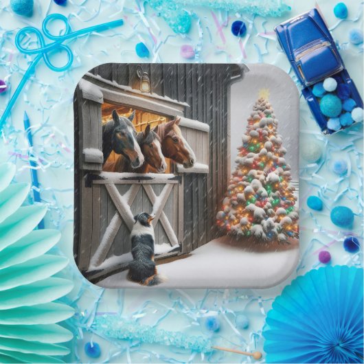 Kerststal met Australische herder Papieren Bordje (Feest)