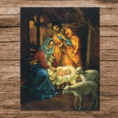 Kerststal met Baby Jezus in de kribbe Poster