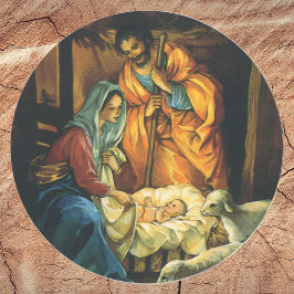 Kerststal met Baby Jezus in de kribbe Ronde Sticker