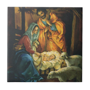 Kerststal met Baby Jezus in de kribbe Tegeltje