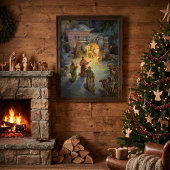 Kerststal met bezoekende Wijzen Poster
